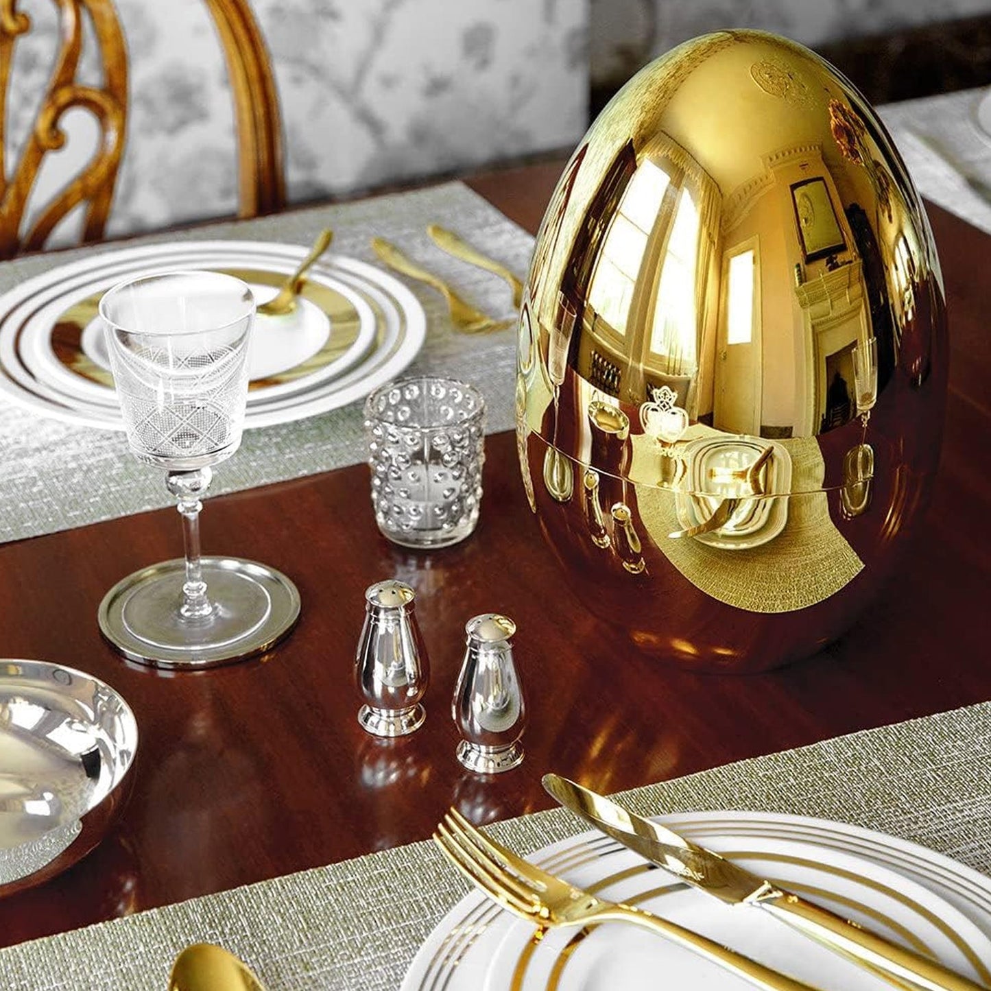 Premium Cutlery Set 24 Pcs with Oval Shaped Stand | Beautiful Stylish Oval Designed Cutlery Sets, Egg-Shaped Luxury Spoon Holder Set (Golden / 24 pcs set)
